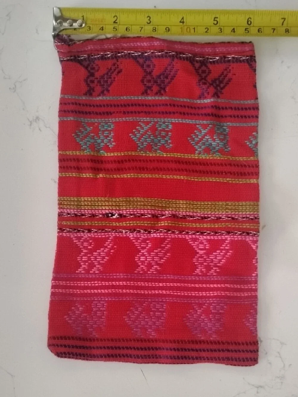 Handwoven Red & Pink Ethnic Zip Pouch